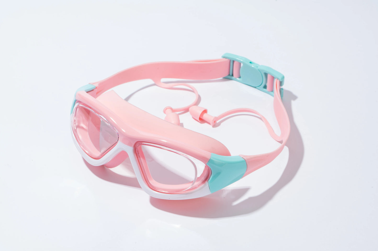 Children's High-definition Waterproof And Anti Fog Swimming Large Frame Glasses, Convenient Goggles Silicone Connected Earplugs