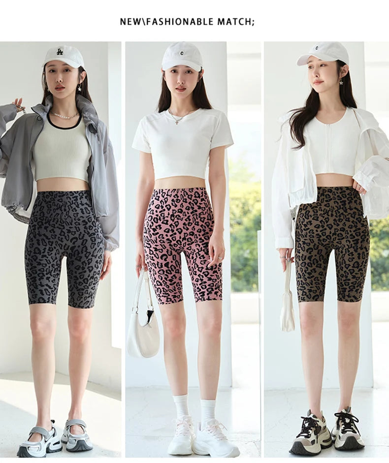 BIVIGAOS Summer Fashion Trend Leopard Print Cycling Shorts Women High Waist Tight Sport Short Leggings Fitness Biker Shorts