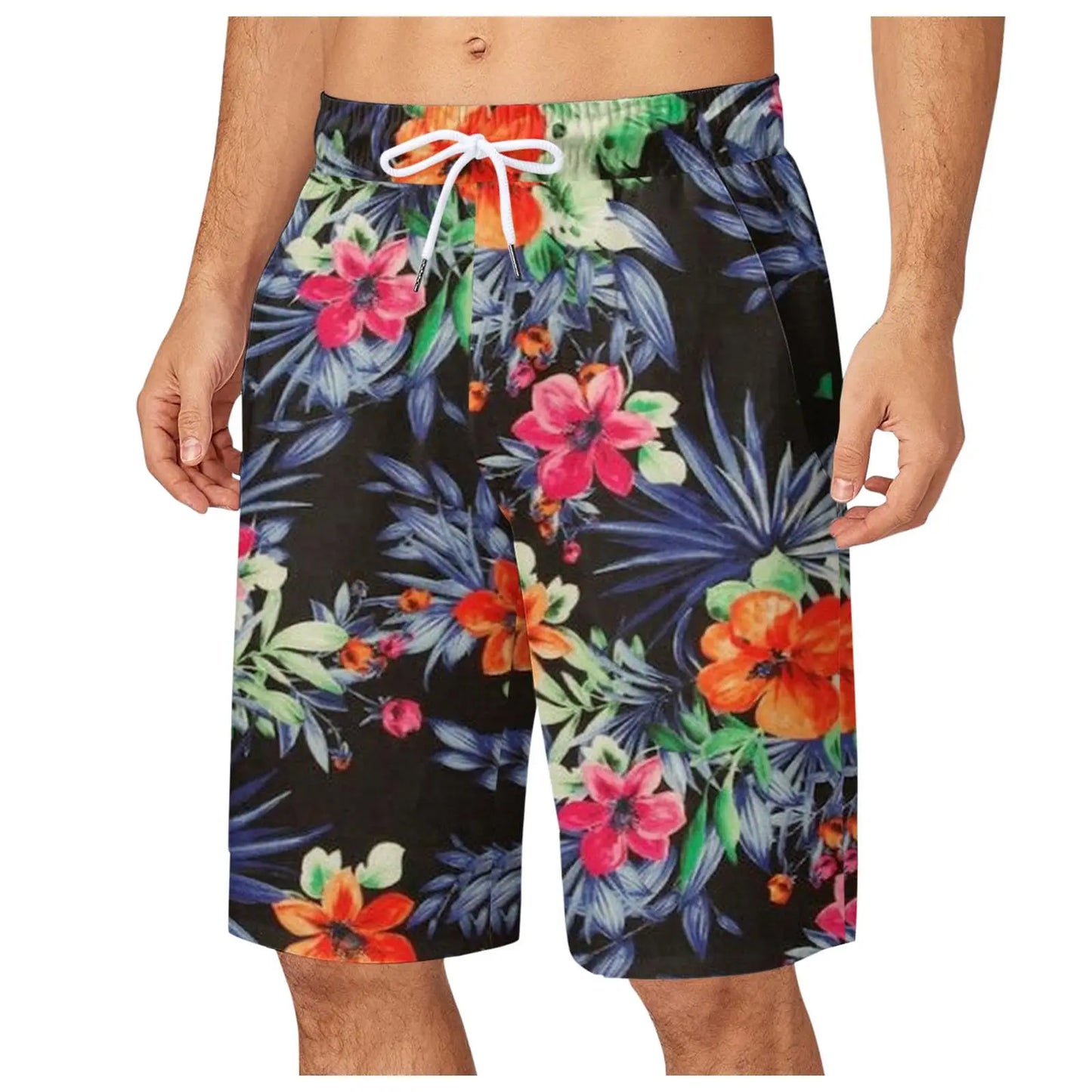 Men's Leaf Printed Sports Shorts Summer Cool Hawaiian 3D Printed Casual Swim Trunks Drawstring Surfboard Shorts