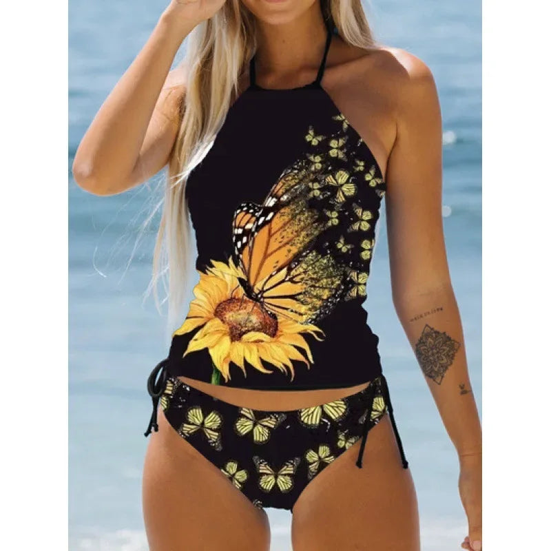 Women's Bathing Suit Coconut Drawstring Side Halter Neck Tankini Set Summer Beach Wear Cute Swimwear Women Swimsuit Bikini