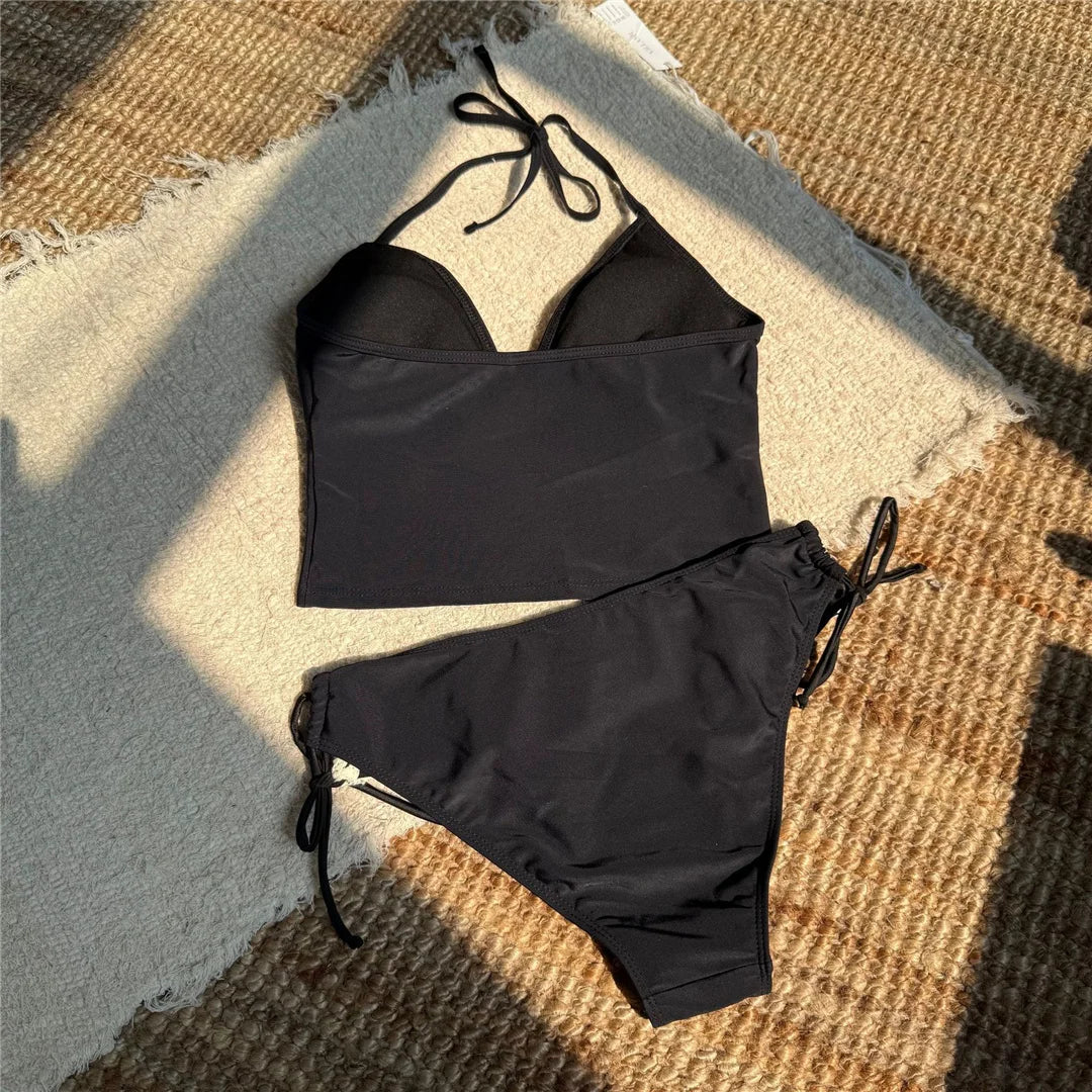 Flowers Printed V Neck Halter Bikini Female Swimsuit Women Swimwear Two-pieces Bikini set Padded Bather Bathing Suit Swim