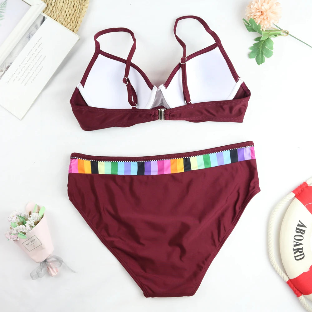 Swimwear Women Push Up Bikini Set Vintage Solid Brazilian Swimsuit Bathing Suit Beachwear Bathers