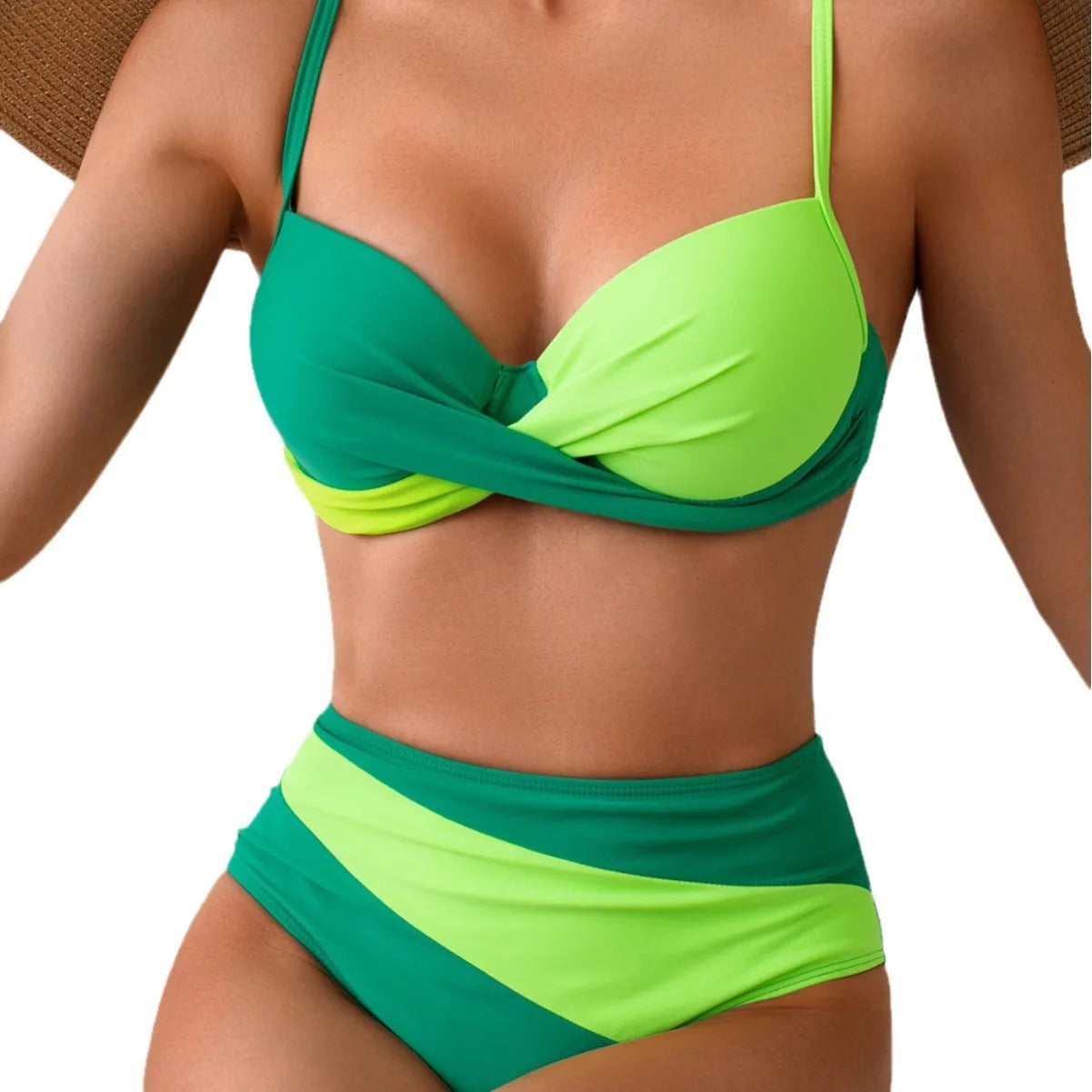 High Waisted Bikini Women's Swimsuit Separate Beach Wear Bathing Suit Push Up Swimwear Contrast Color Biquini
