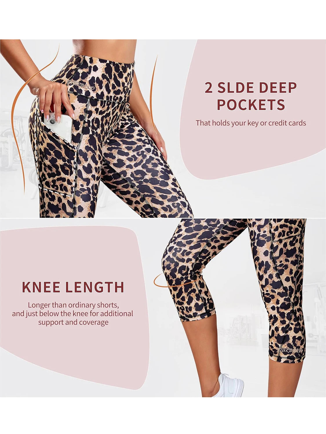 3/4 Sport Pants Women Pockets Capris Pant Leopard Female Leggings Fitness Gym High Waist Leggins Cropped Leggings