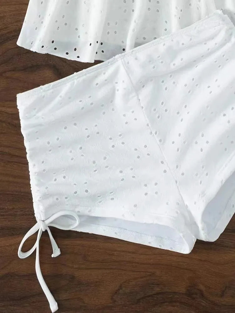 Women's Bathing Suit Two Pieces Push Up Tankini Set Summer Beach Wear White High Waisted Swimwear Women Swimsuit Shorts