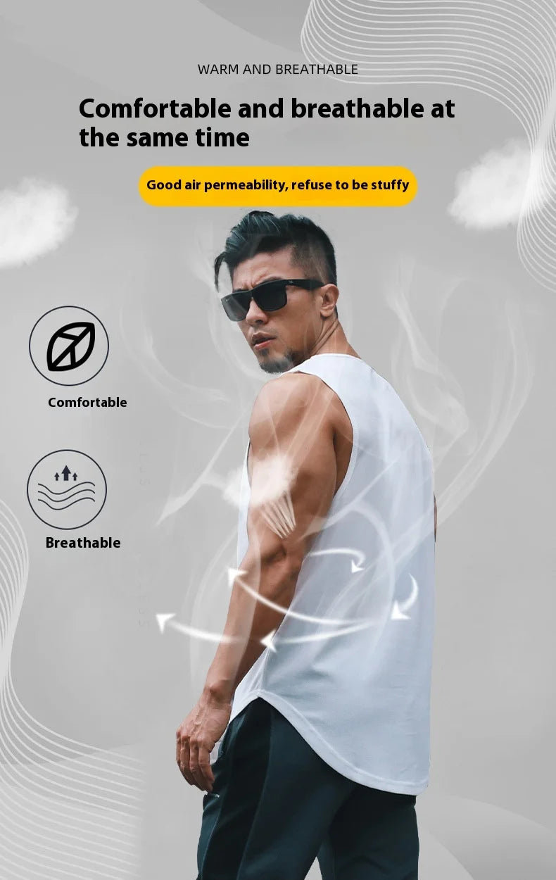 Men's Quick-Drying Sport T-shirt for Fitness and Marathon Workout Sleeveless Basketball Vest Loose Running Tank Top
