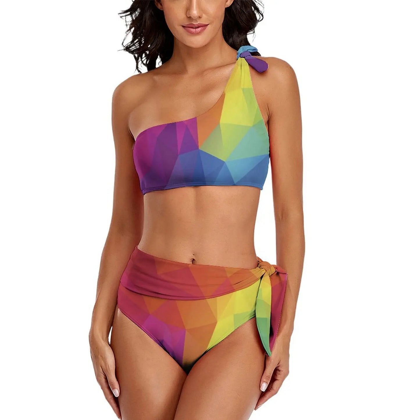 Retro Rainbow Bikinis Set Psychedelic Swirls Bikini Swimsuit High Waist Stylish Swimwear Beach 2 Pieces Feminine Bikinis