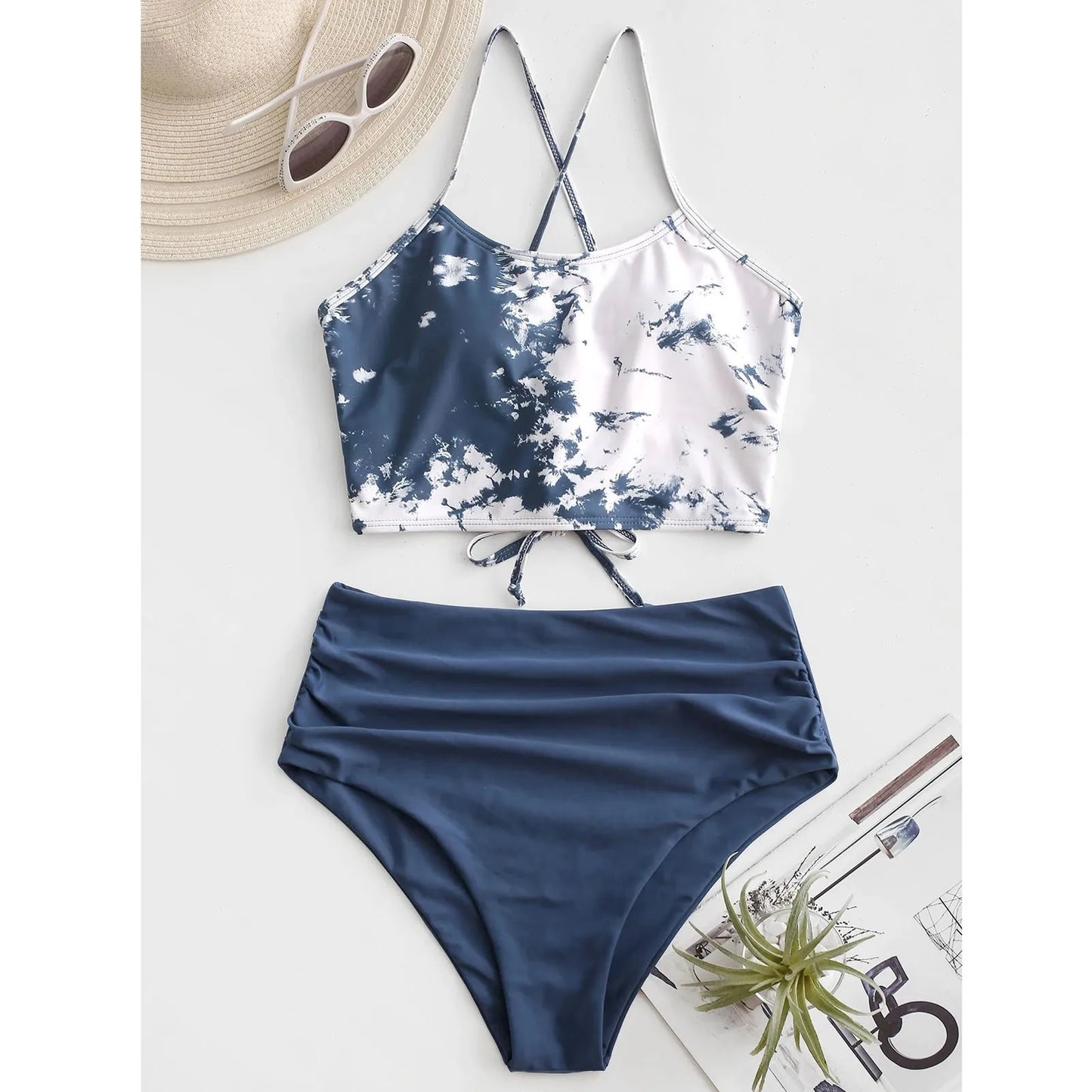 Women's Bikini Swimsuit Sunflower Swimwear Set Swimsuit Tie-dye Two Push-Up Print Piece Swimwear Ruffle Bikini Top