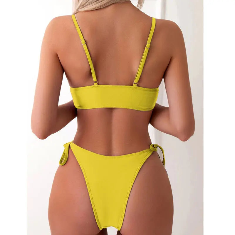 Butterfly Print Strapped Swimwear Women Tied High Cut Bikini Set Push Up Swimsuit Backless Summer Beach Bathing Suit Bathers