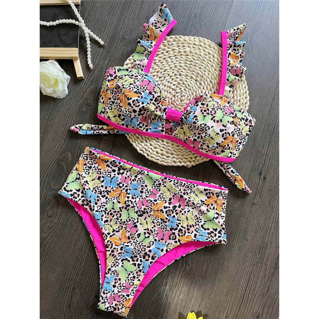 Butterfly Zebra Printed Female Swimsuit High Waist Bikini Women Swimwear Two-pieces Bikini set Bather Bathing Suit Swim
