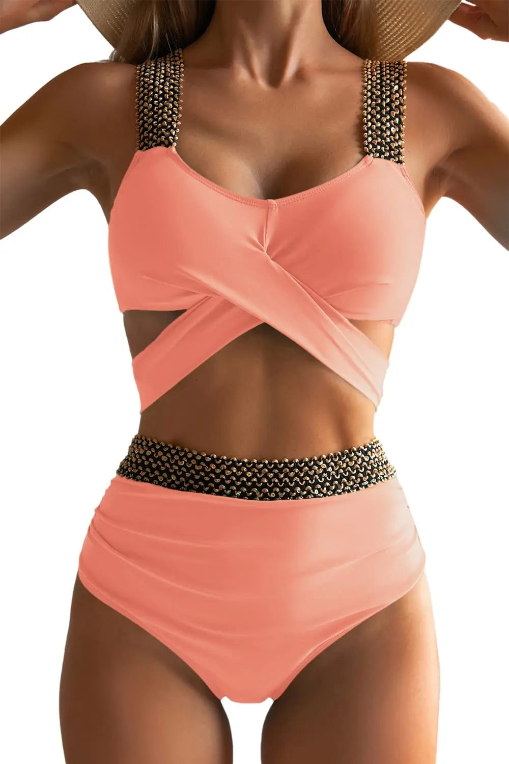 Cross High Waist Bikinis Women Black Swimwear Solid Swimsuit Female Beachwear Summer Bathers Bathing Suit Swimming