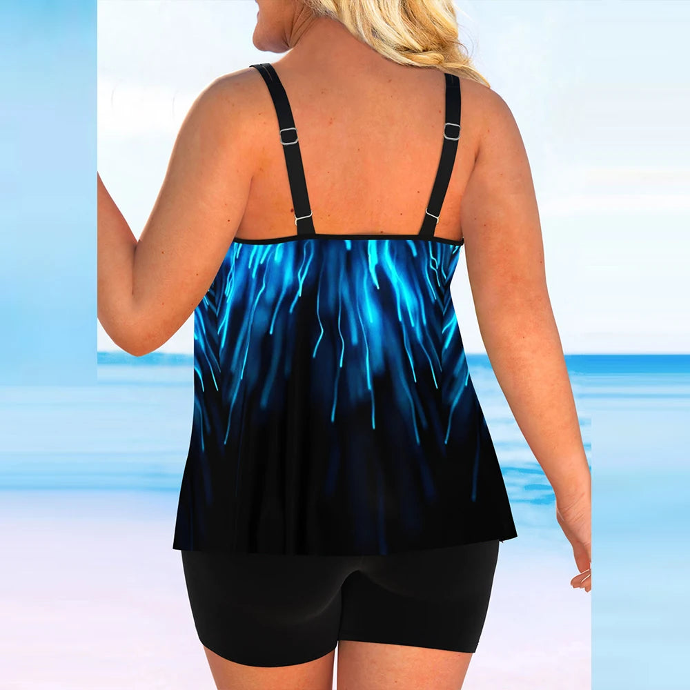 3XL 4XL 5XL Plus Size Tankini Two Piece Women Swimsuit Vacation Beach Swimming Suit