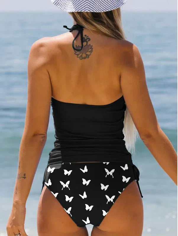 Women's Double Strap Swimsuit Comfortable Vacation Beach Tankini Short Dandelion Print Bikini S-6XL