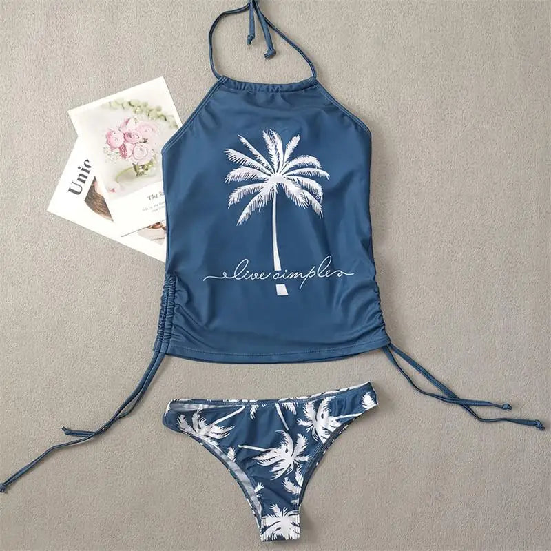 Women's Bathing Suit Coconut Drawstring Side Halter Neck Tankini Set Summer Beach Wear Cute Swimwear Women Swimsuit Bikini
