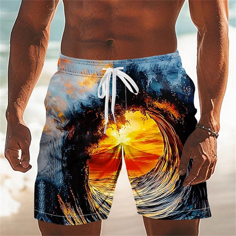 Men's Beach Shorts Optical Illusion Ocean Printed Swim Trunks Board Shorts Streetwear Hawaiian Vacation Men Clothing