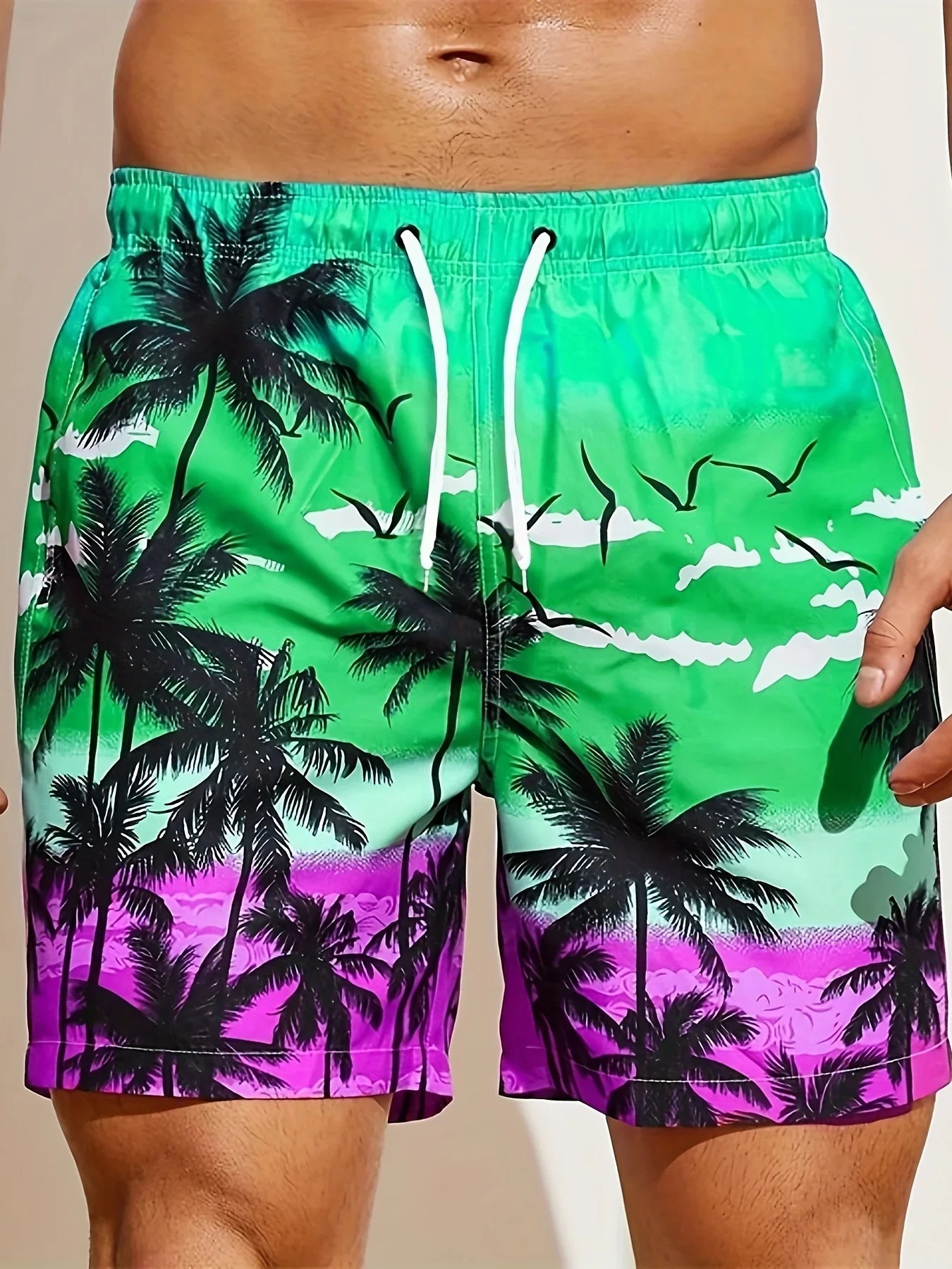 Men's Loose Beach Shorts Drawstring Quick Dry Coconut Tree Shorts For Summer Women Men 3D Print Casual Oversized Sport Shorts