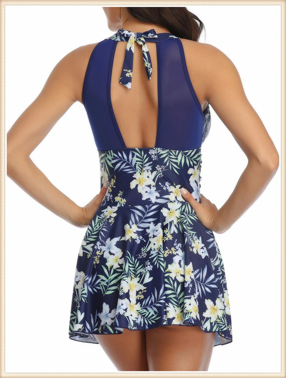 Backless Print Swimsuit Dress Women High Waist Bikini Swimwear Female Padded Bathing Suit Swimming Beachwear Summer Tankini