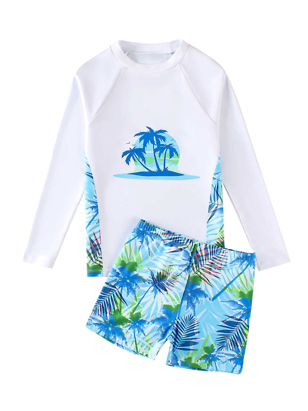 Boys' Palm Print Long Sleeve Rash Guard & Shorts Set
