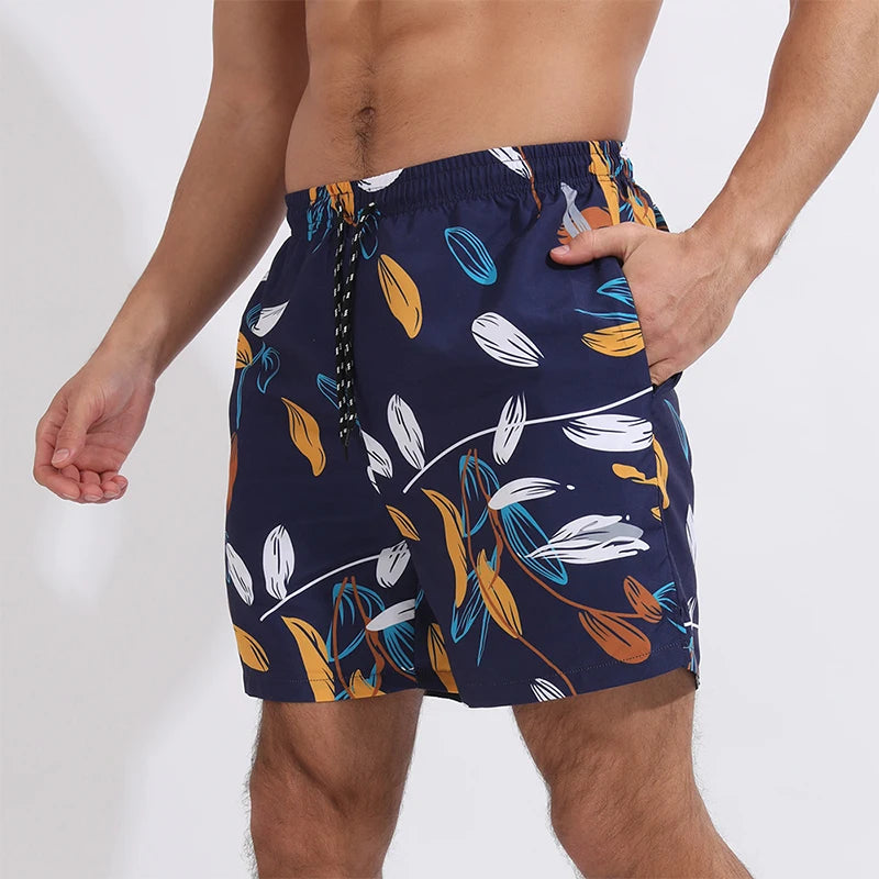 Summer Men's Surfing Swimwear Short Pants Fitness Exercise 2+1 Double Layer Beach Printed Shorts Male Sports Clothing