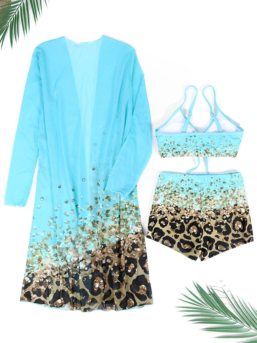 3 Pieces High Waist Bikini Printed Swimsuit Women & Kimono Swimwear Female Bather Bathing Swimming Swim Suit Beachwear