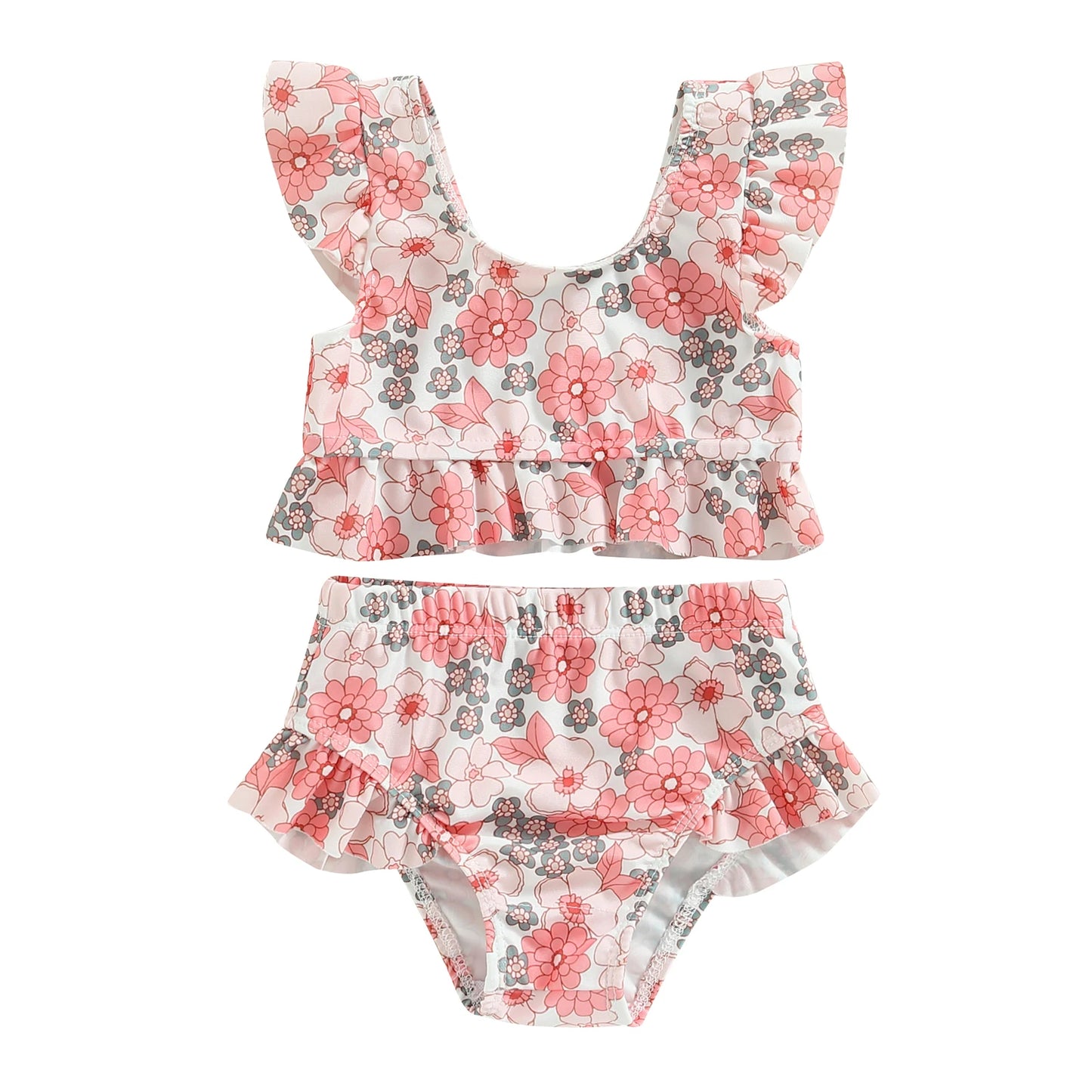 Tregren Cute Toddler Baby Girl Bikini Flower/Bull Head Print Swimsuit Ruffle Swimwear Summer Swimming Pool Hot Spring Beach Wear