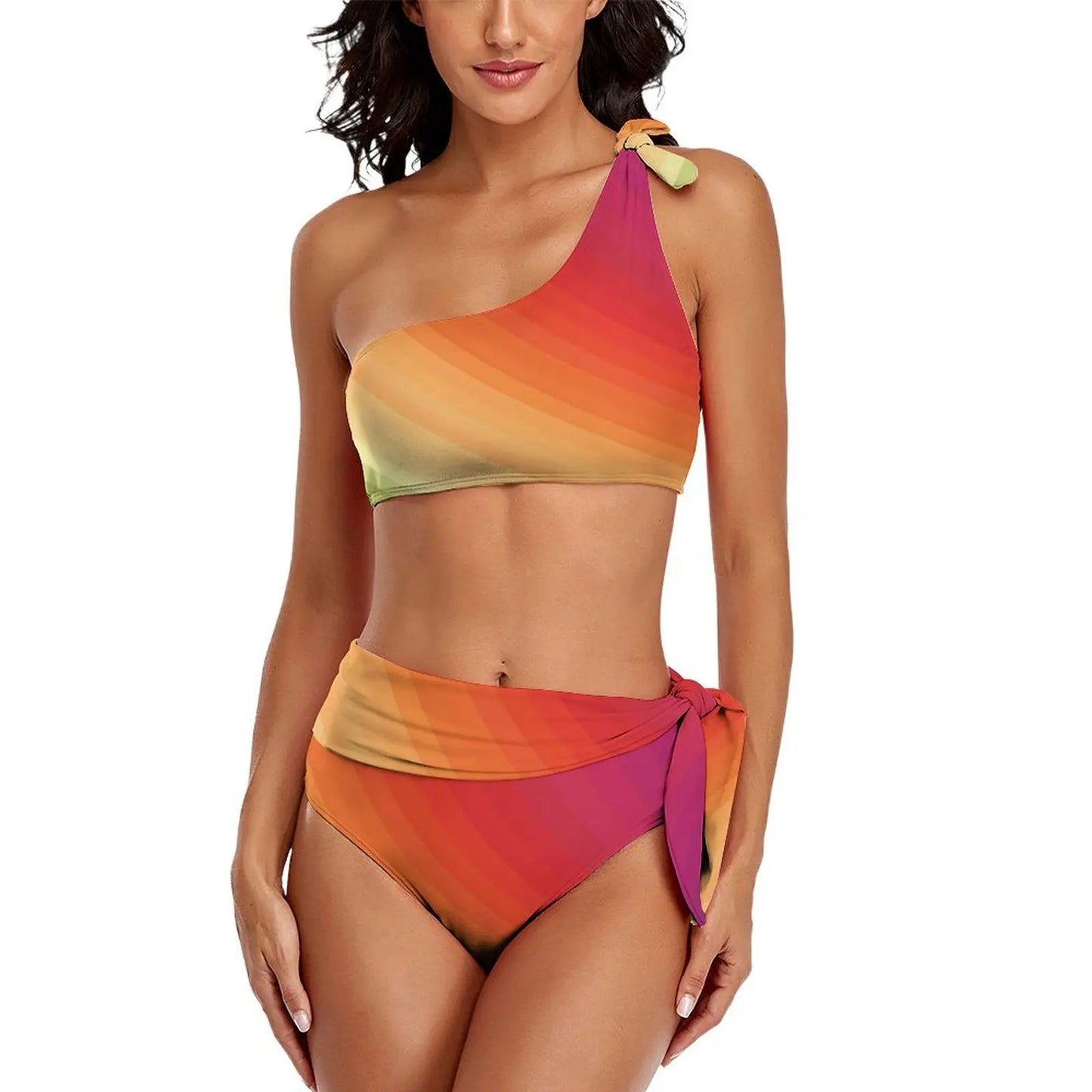 Retro Rainbow Bikinis Set Psychedelic Swirls Bikini Swimsuit High Waist Stylish Swimwear Beach 2 Pieces Feminine Bikinis