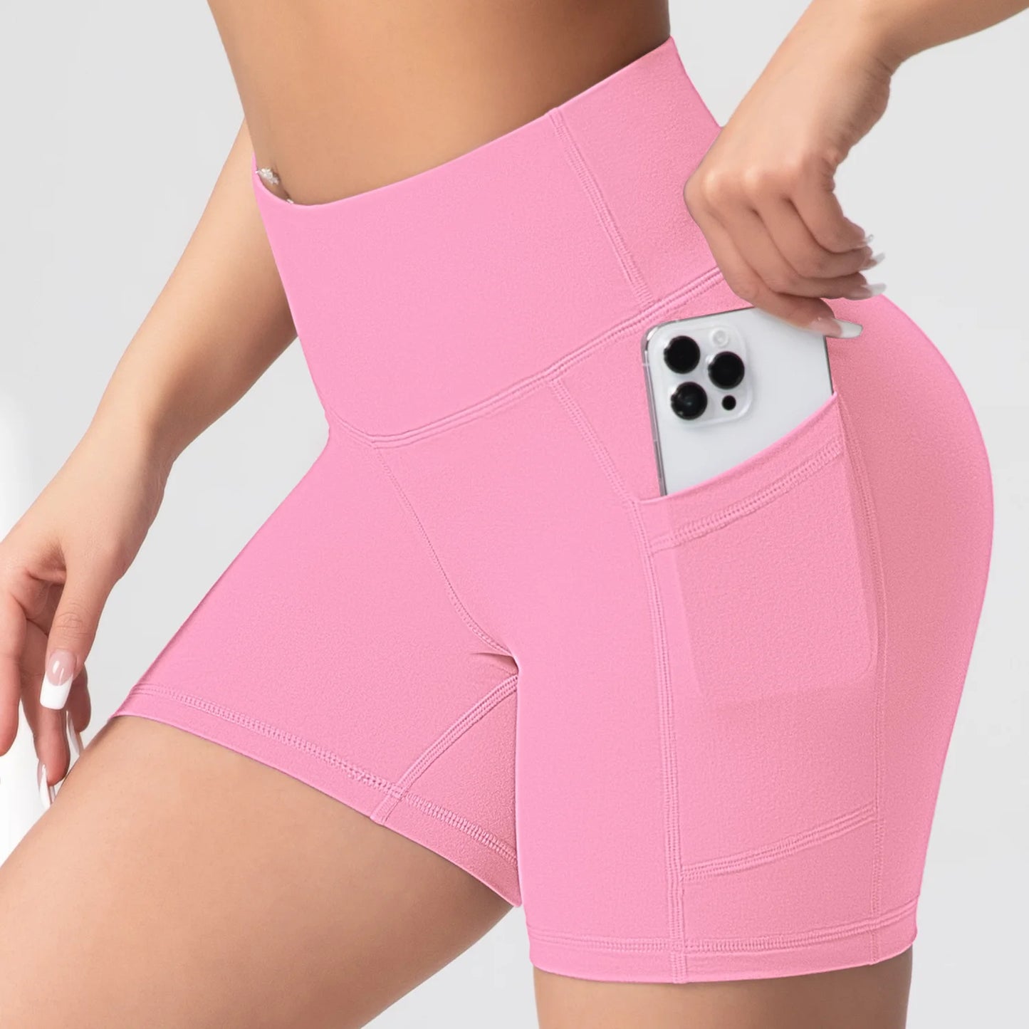 Yoga Shorts with Pockets High Waist Butt Lifting Cycling Tight Elastic Slim Running Fitness Women Shorts Sportswear