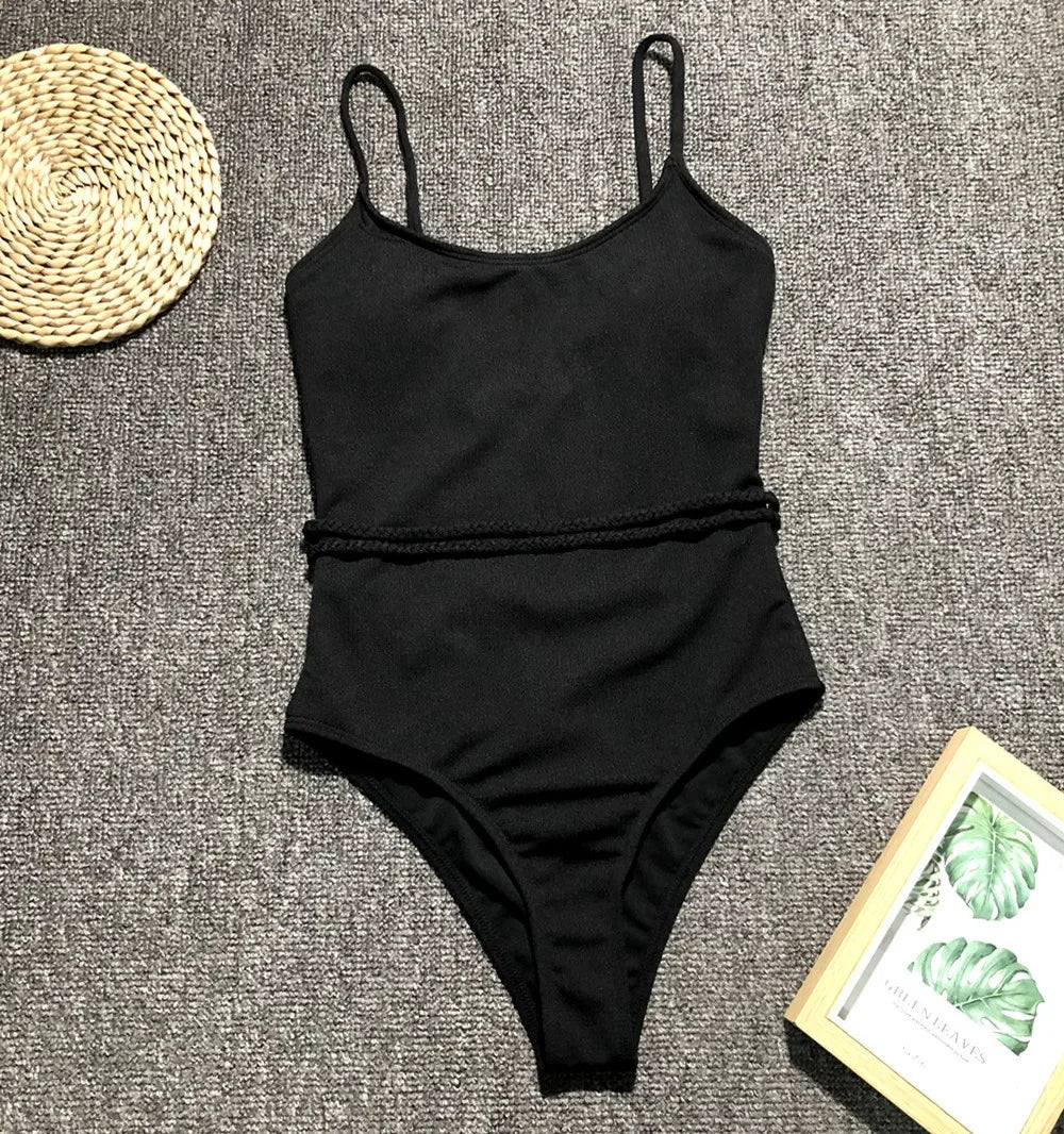 4 Colors One Piece Swimsuit Swimwear Women Solid Special Fabric Bathing Suit Beachwear with Waistband
