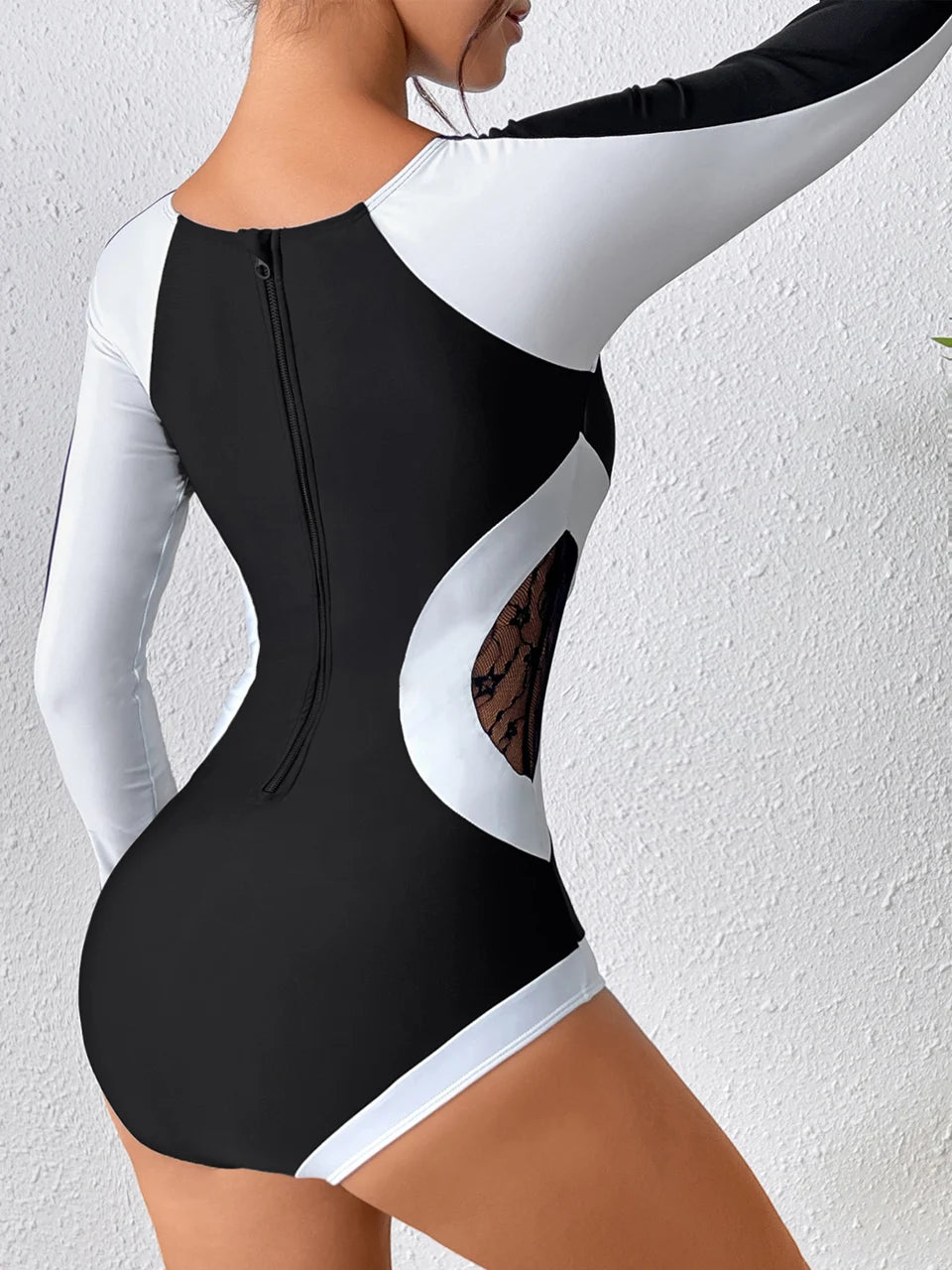 Women One Piece Slim Mesh Swimwear Long Sleeves Swimsuit Female Bathers Bathing Swimming Swim Sporty Bodysuit Beachwear