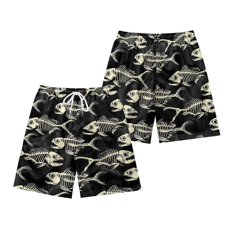 Coconut Tree Pattern Beach Shorts For Men Fishbone 3D Printed Swim Trunks Summer Street Surf Board Shorts Vacation Short Pants