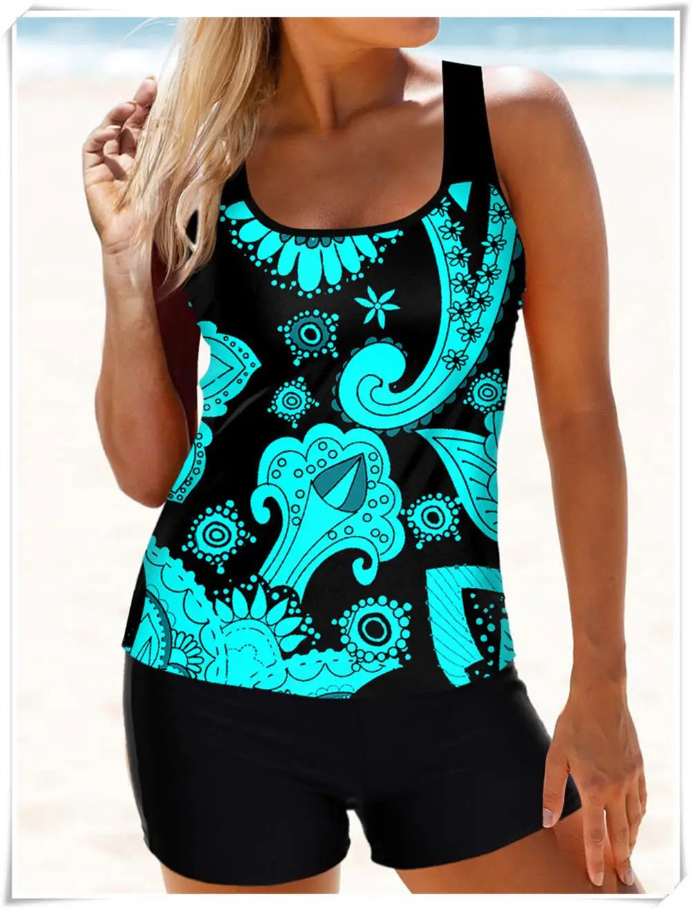 Strap Tankini Swimsuit Women Two Piece Padded Swimwear Female High Waist Bathing Suit Printed Swimming Summer Beachwear