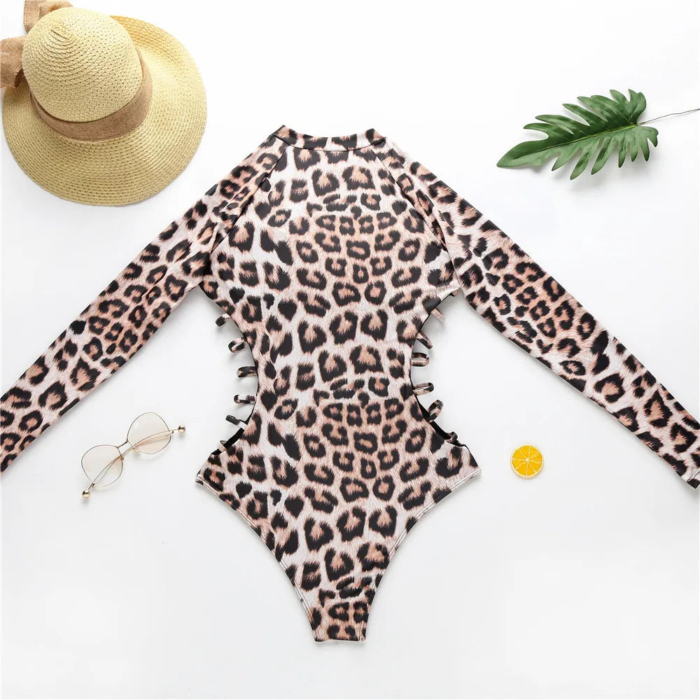 Surfing Sport Long Sleeves Swimsuit For Women Floral Printed High Quality Swimwear Patchwork Bathing Suit Tropical Summer
