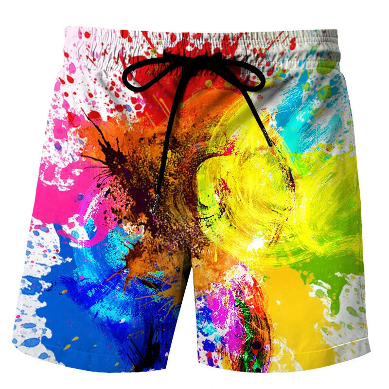 Men's Summer Abstract Graffiti 3D Printed Beach Shorts Women Kids Retro Swim Trunks Summer Breathable Hawaii Fashion Ice Shorts