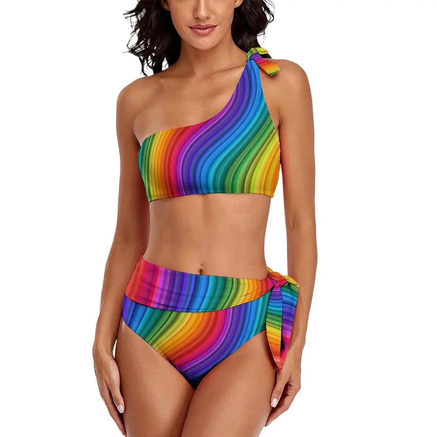 Retro Rainbow Bikinis Set Psychedelic Swirls Bikini Swimsuit High Waist Stylish Swimwear Beach 2 Pieces Feminine Bikinis