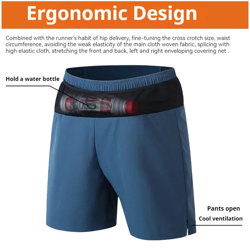 (S-5XL)Quick Dry Single Layer Marathon Trail Running Shorts with Mesh Net Waist Pouch for Fitness Workout Sport Shorts Men Teens