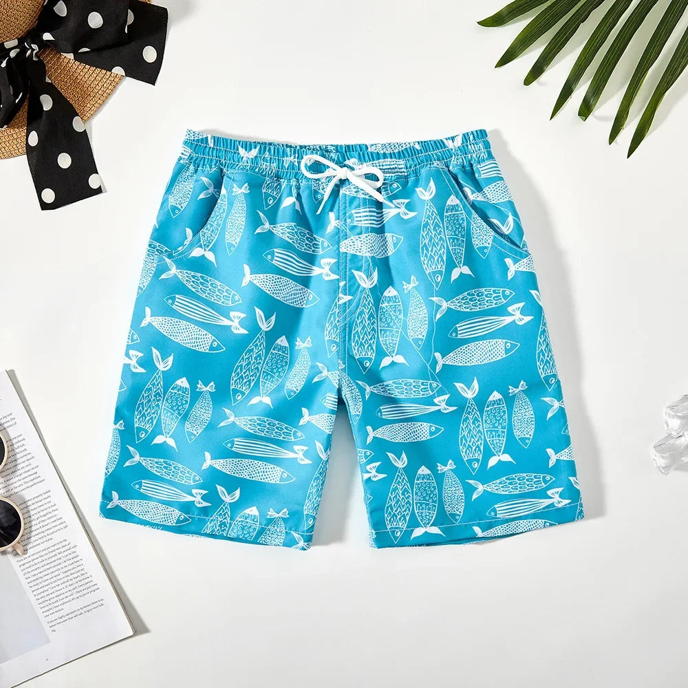 5-14Years Boys Cartoon Swimming Trunks Teen Boys Soft Beach Pants Holiday College Children's Beach Shorts