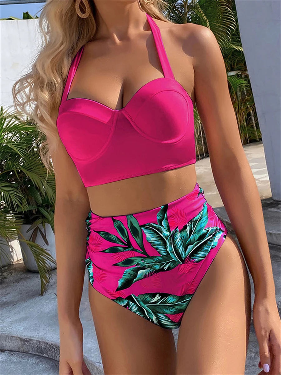 Push Up Swimsuit Women High Waist Bikini Set Butterfly Print Swimwear Female Padded Bathing Suit Swimming Beachwear Summer