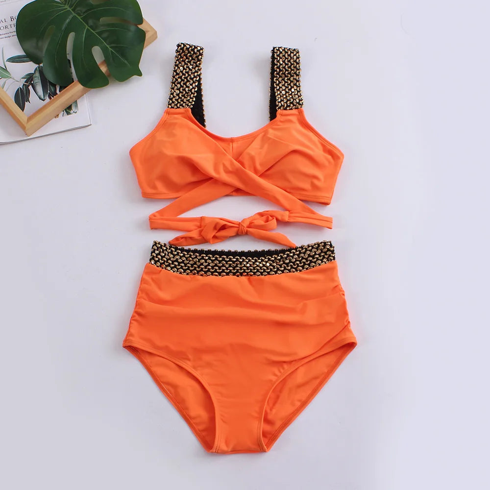 Cross High Waist Bikinis Women Black Swimwear Solid Swimsuit Female Beachwear Summer Bathers Bathing Suit Swimming