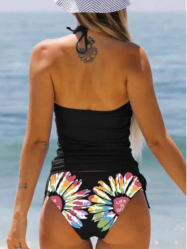 Summer Fashion Casual Vacation Swimsuit Women's Seaside Sunset Dusk Printed Bikini Two Piece Set S-6XL