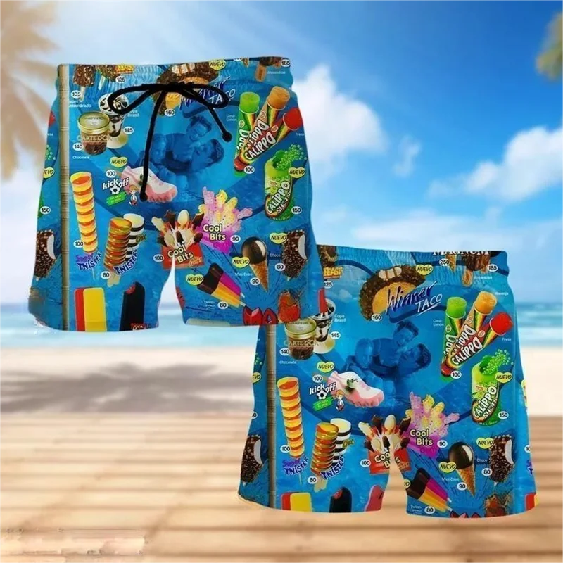 Ice Cream 80s 90s 3d Printed Surfing Board Shorts Cool Summer Street Hip Hop Swim Trunks For Men Vacation Beach Ice Shorts