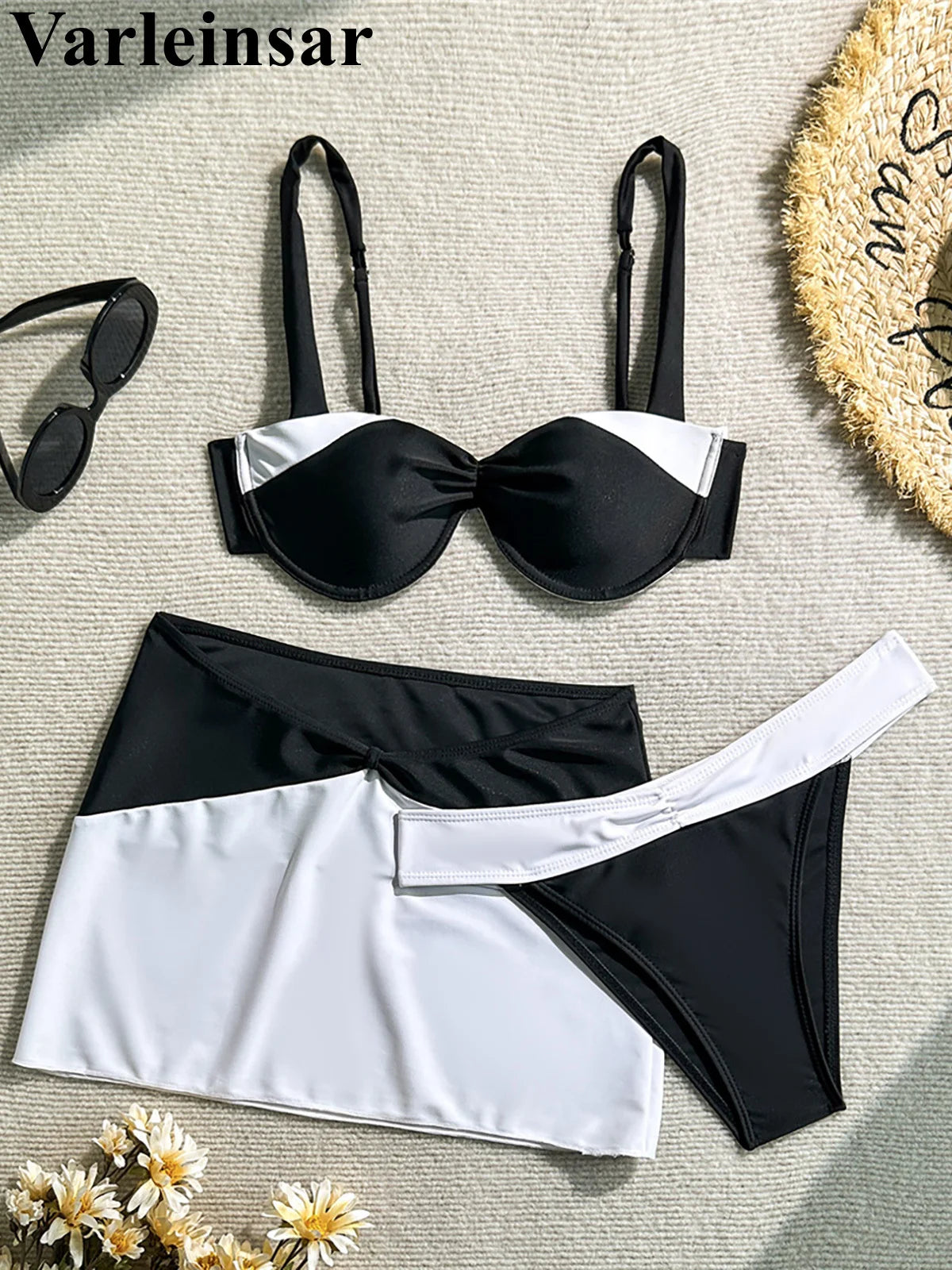 3PCS With Skirt Splicing Underwired Bikini Female Swimsuit Three-pieces Bikini set Women Swimwear Bather Bathing Suit Swim