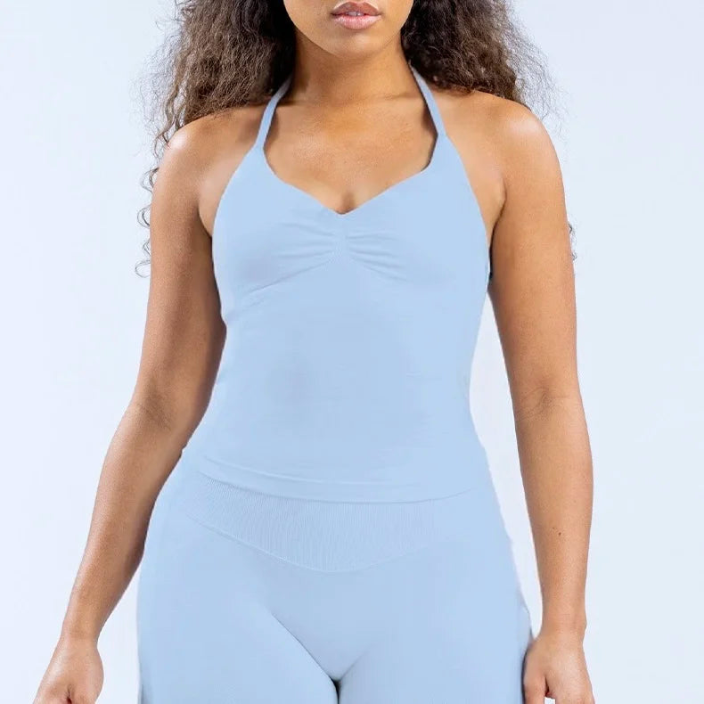 Longline Strappy Top Sports Yoga Vest Underwear Women's Fitness Top Gym Beautiful Back Bra Running Workout Halter