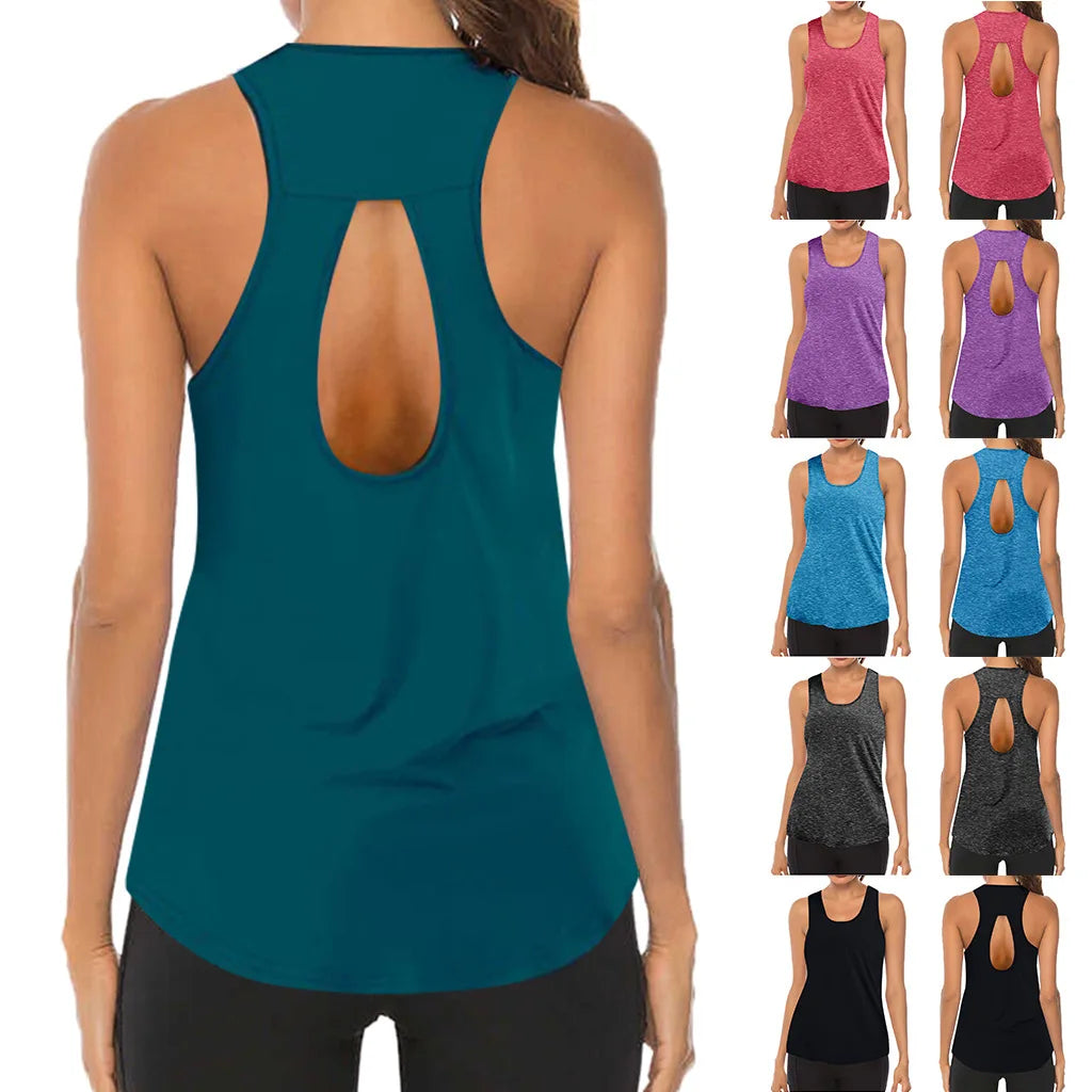 Colour Choies Women Yoga Tops Sexy Tank Tops Loose Thin Sports Vest Breathable Sleeveless T-shirt Gym Fitness Running Shirts Girls