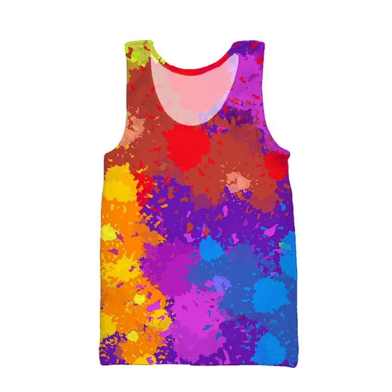 3D Printing Colorful Psychedelic Tank Top For Men Summer Street Beach T-shirt Casual Fitness Bodybuilding Gym Muscle Vest