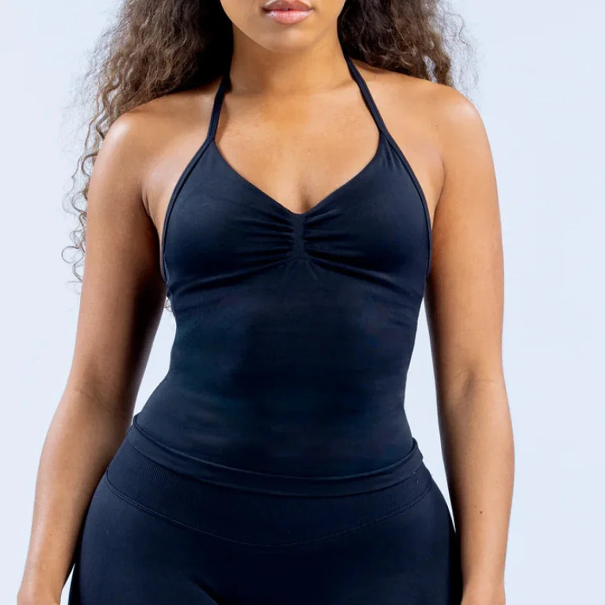 Longline Strappy Top Women Halterneck Yoga Top Shirts Seamless Workout Gym Top Fitness Sweatshirts Gym Clothing