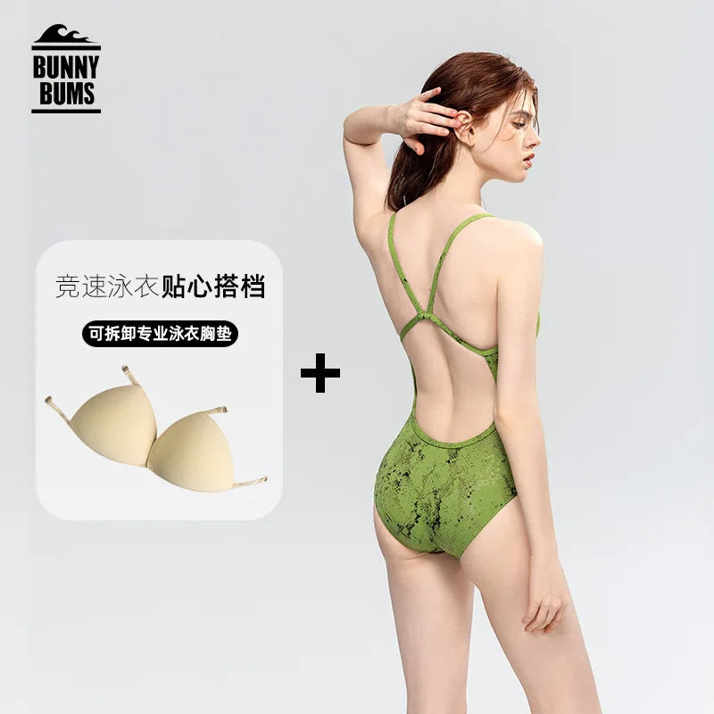 Women's One-Piece Swimsuit Professional Sports Competitive Swimming Hot Spring Bathing Triangle Quick-Dry Chlorine-Resistant