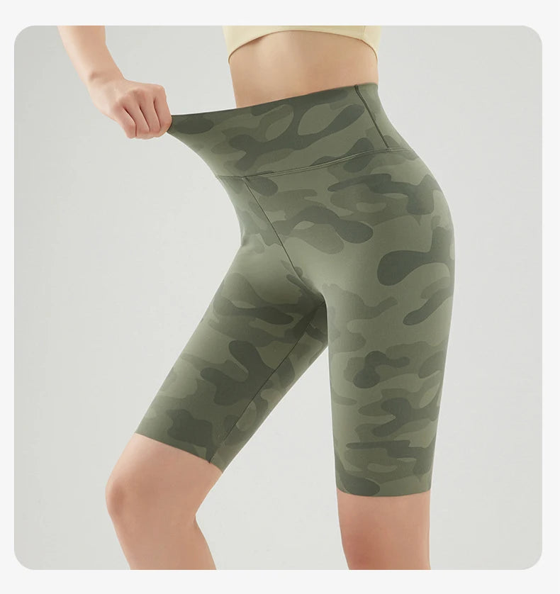 BIVIGAOS Summer Camouflage Green Sharkskin Biker Shorts Knee Length Short Leggings Women Casual Sports Cycling Shorts
