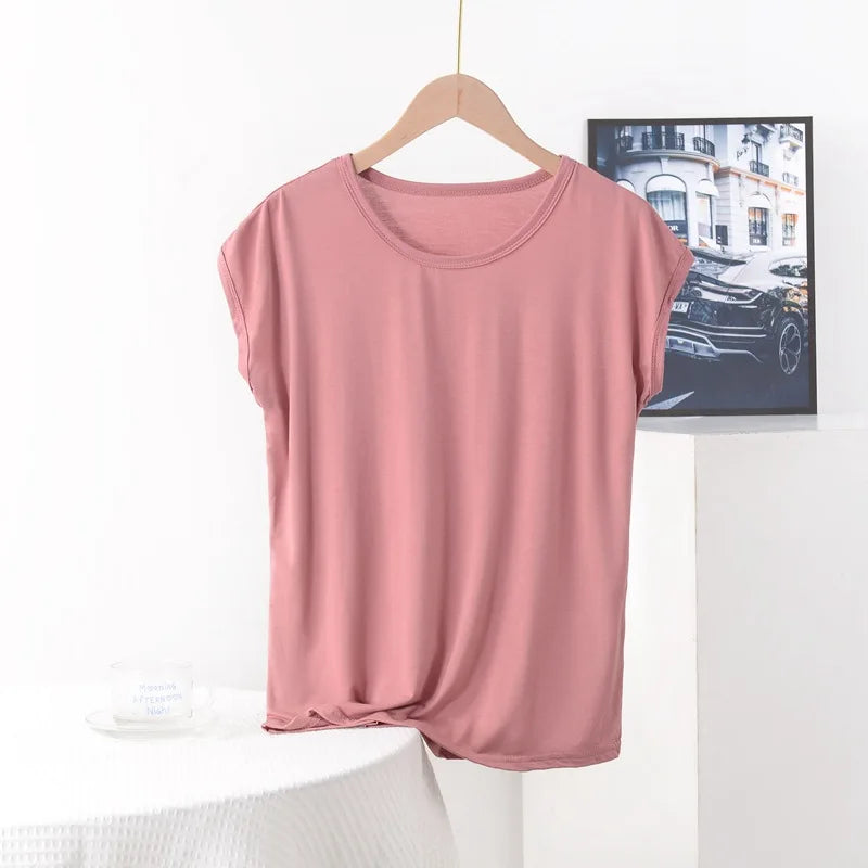 Plus size Summer women's Tshirt O-Neck Modal Loose T-shirt Solid color Simple Tee Tops XL to 8XL Bottoming Tshirts all match