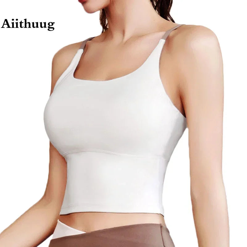 PofyBofy Build-in Bra Yoga Crop Top Sleeve Gym Tank Top Women Workout Bra Tanks Fitness Bra Tanks Yoga Crop Tops Crisscross Back