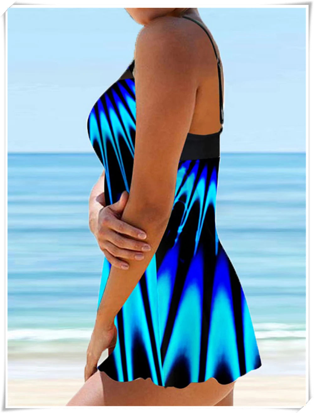 Multi Color Printed Tankini Two Piece Swimsuit Women Push Up Swimwear Female Sports Bathing Suit Beachwear Swimming Summer